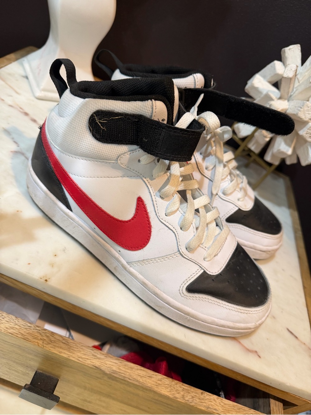 Nike  Kids White, Red & Black High-Top Sneakers